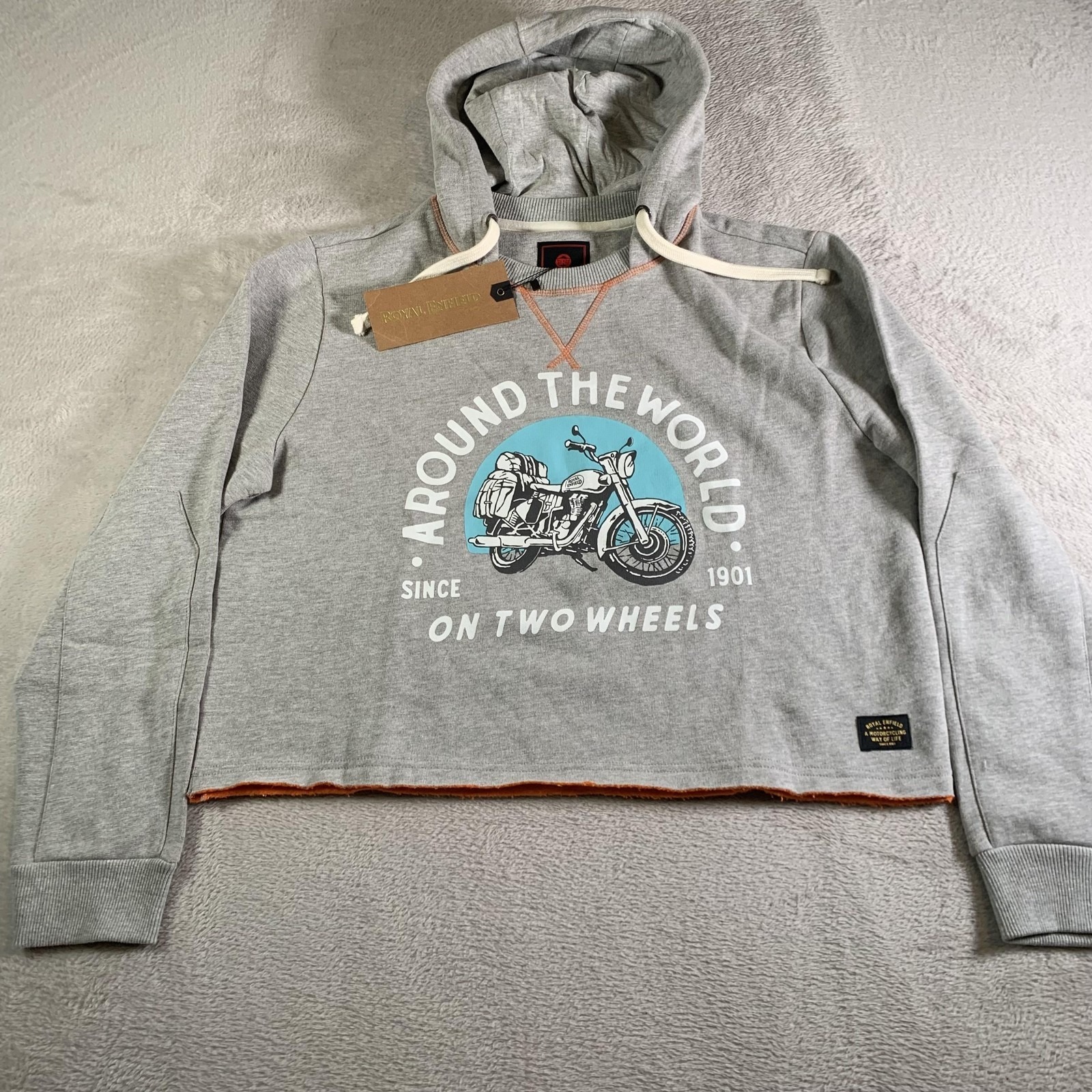 Royal Enfield Hoodie Womens 2xl Gray Pullover Fleece Sweatshirt Motorcycle New